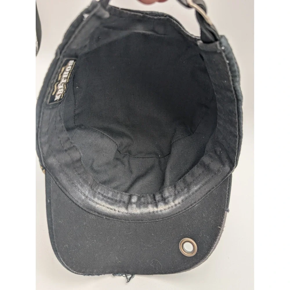 KBETHOS Black Distressed Cadet Hat Zebra Cross Studded Military Cap Adjustable